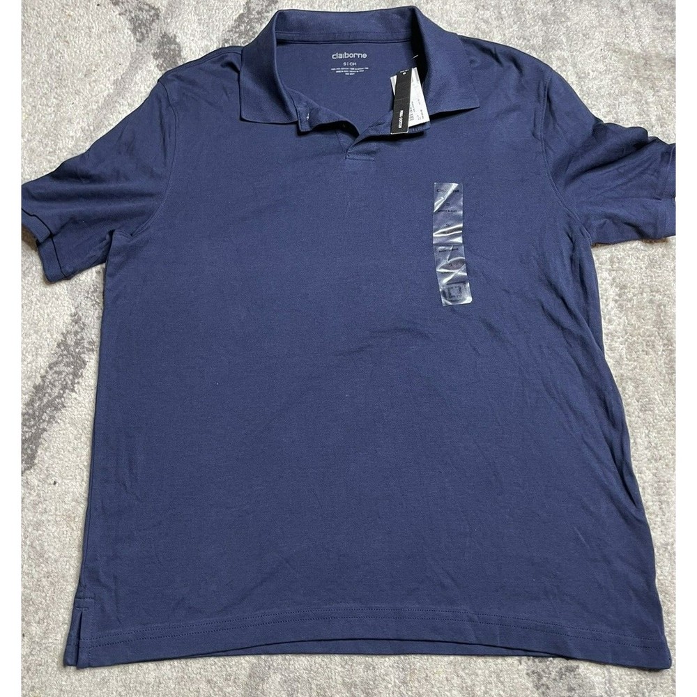 Claiborne Mens Button Up Short Sleeve Collared Polo Shirt Size Small Blue